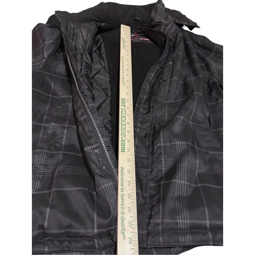 ZeroXposur Men's Size L Black/Gray Plaid Print Full Zip Winter Jacket Coat & Hoo